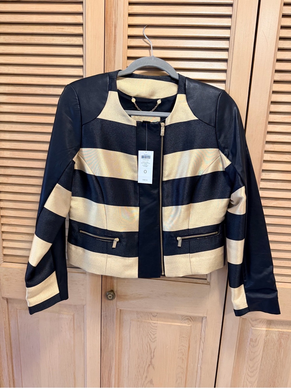 Chico’s Striped Black and Gold Women's Cropped Jacket